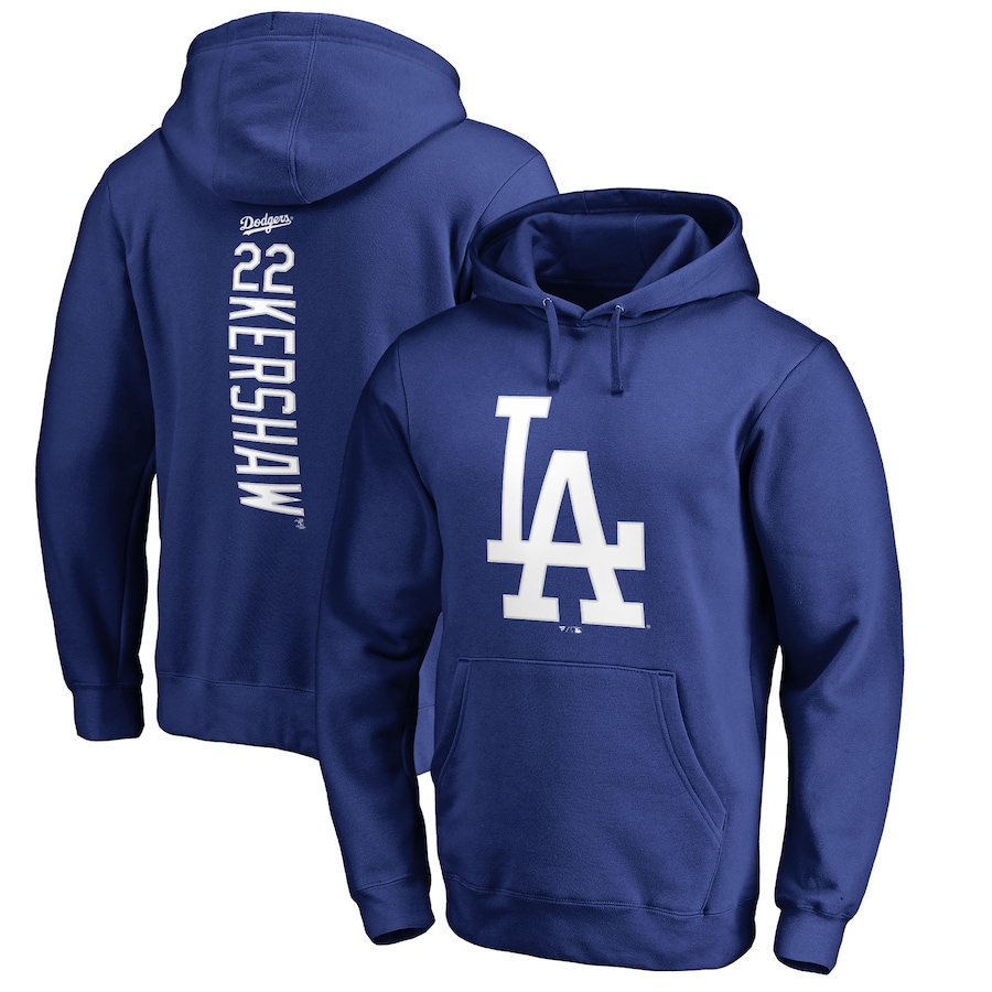 Men's Los Angeles Dodgers Clayton Kershaw Royal Backer Pullover Hoodie Men's Los Angeles Dodgers Clayton Kershaw Royal Backer Pullover Hoodie