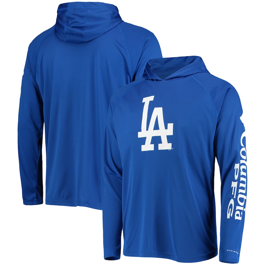 Men's Los Angeles Dodgers Columbia Royal Terminal Tackle Omni-Shade Raglan Pullover Hoodie Men's Los Angeles Dodgers Columbia Royal Terminal Tackle Omni-Shade Raglan Pullover Hoodie