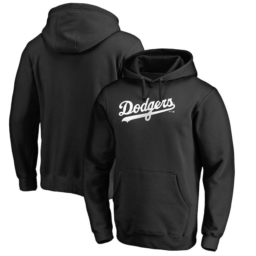 Men's Los Angeles Dodgers Black Official Wordmark Fitted Pullover Hoodie