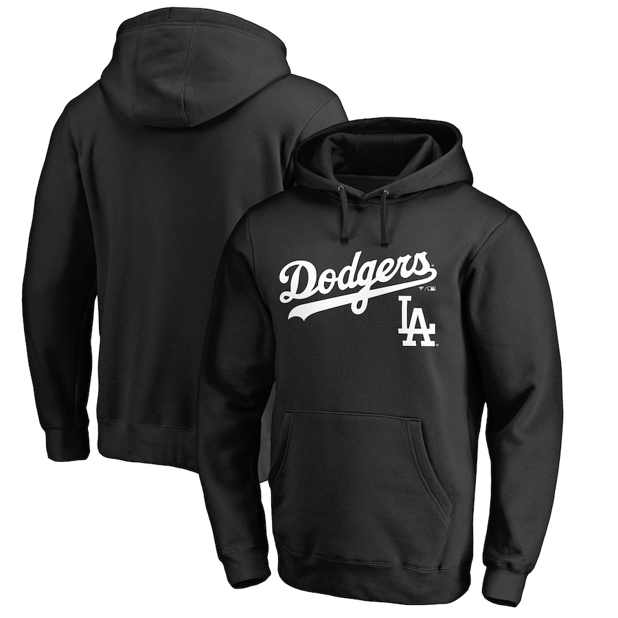 Men's Los Angeles Dodgers Black Team Lockup Fitted Pullover Hoodie Men's Los Angeles Dodgers Black Team Lockup Fitted Pullover Hoodie