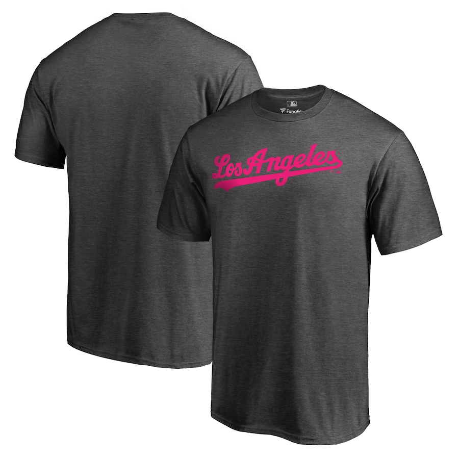 Men's Los Angeles Dodgers Heather Gray 2019 Mother's Day Pink Wordmark T-Shirt