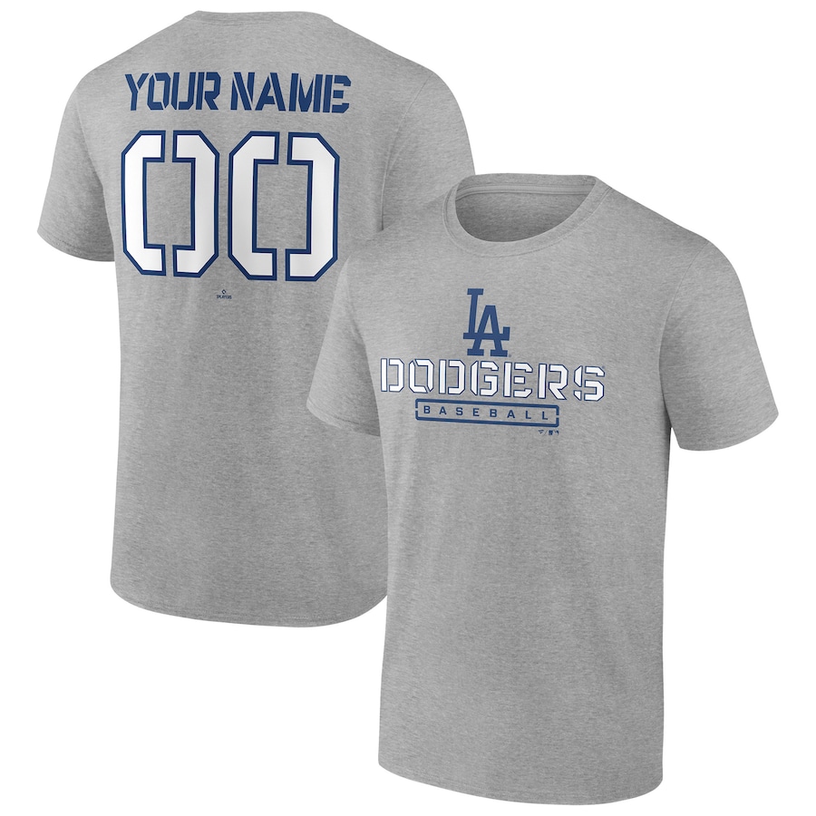 Men's Los Angeles Dodgers Heather Gray Evanston Stencil Personalized T-Shirt