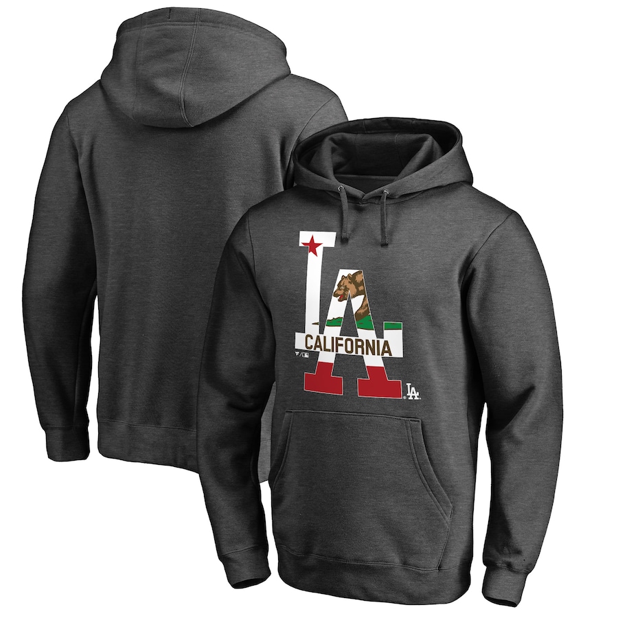 Men's Los Angeles Dodgers Heathered Charcoal Hometown Collection Cali Flag Pullover Hoodie Men's Los Angeles Dodgers Heathered Charcoal Hometown Collection Cali Flag Pullover Hoodie