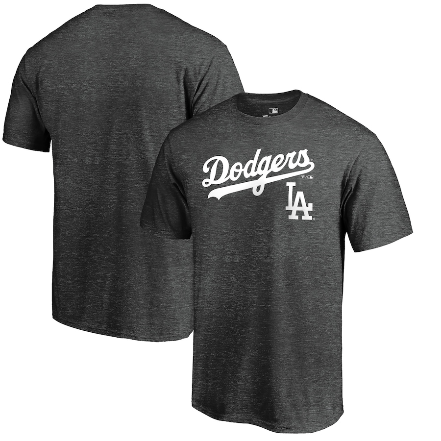 Men's Los Angeles Dodgers Heathered Charcoal Team Lockup T-Shirt Men's Los Angeles Dodgers Heathered Charcoal Team Lockup T-Shirt