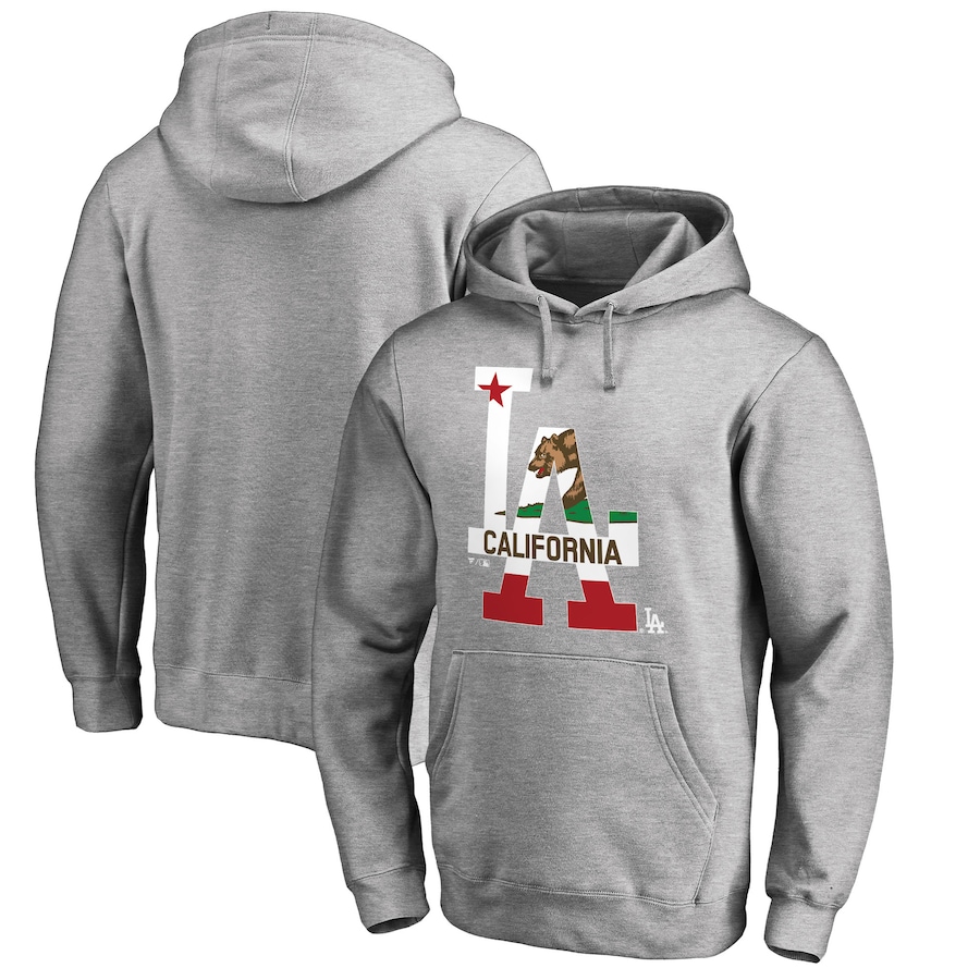 Men's Los Angeles Dodgers Heathered Gray Hometown Collection Cali Flag Pullover Hoodie Men's Los Angeles Dodgers Heathered Gray Hometown Collection Cali Flag Pullover Hoodie
