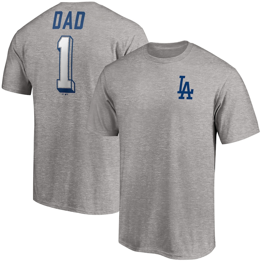 Men's Los Angeles Dodgers Heathered Gray Number One Dad Team T-Shirt