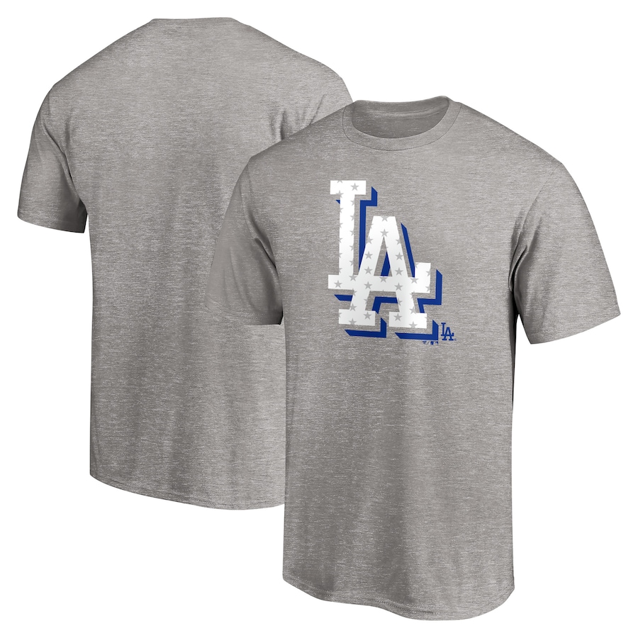 Men's Los Angeles Dodgers Heathered Gray Red White and Team Logo T-Shirt Men's Los Angeles Dodgers Heathered Gray Red White and Team Logo T-Shirt