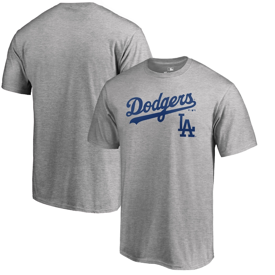 Men's Los Angeles Dodgers Heathered Gray Team Lockup T-Shirt Men's Los Angeles Dodgers Heathered Gray Team Lockup T-Shirt