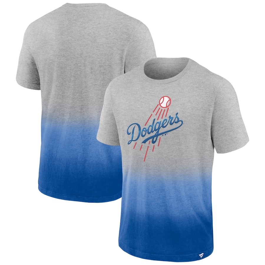 Men's Los Angeles Dodgers Heathered Gray/Heathered Royal Iconic Team Ombre Dip-Dye T-Shirt