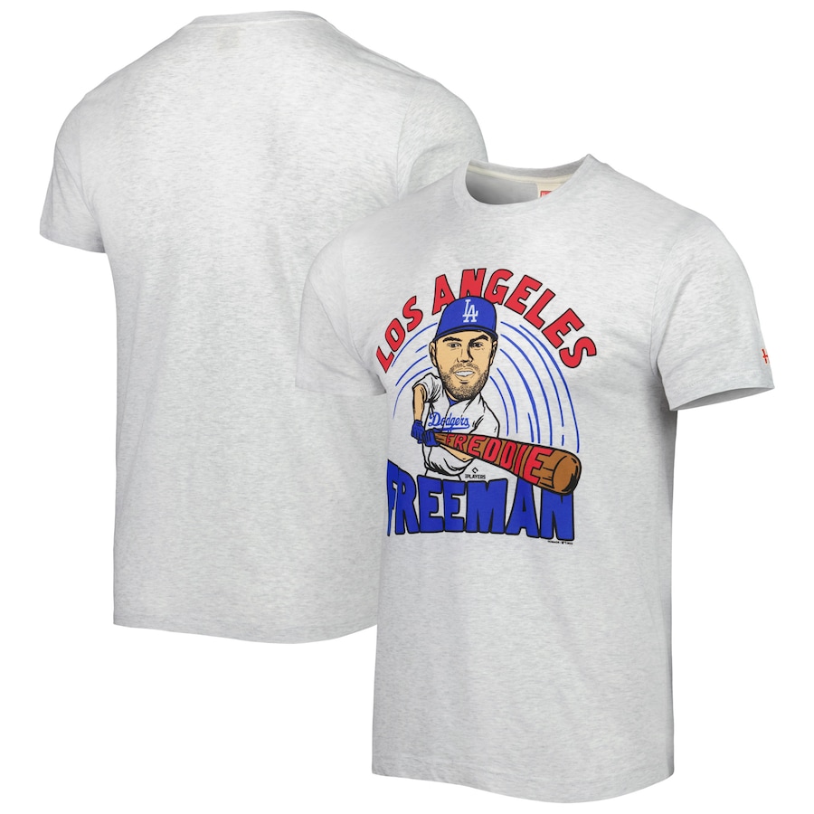 Men's Los Angeles Dodgers Freddie Freeman Homage Gray Caricature Tri-Blend T-Shirt