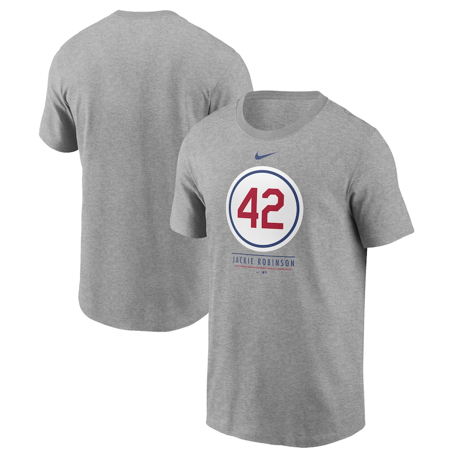 Men's Los Angeles Dodgers Jackie Robinson Nike Heathered Gray Player Plaque T-Shirt
