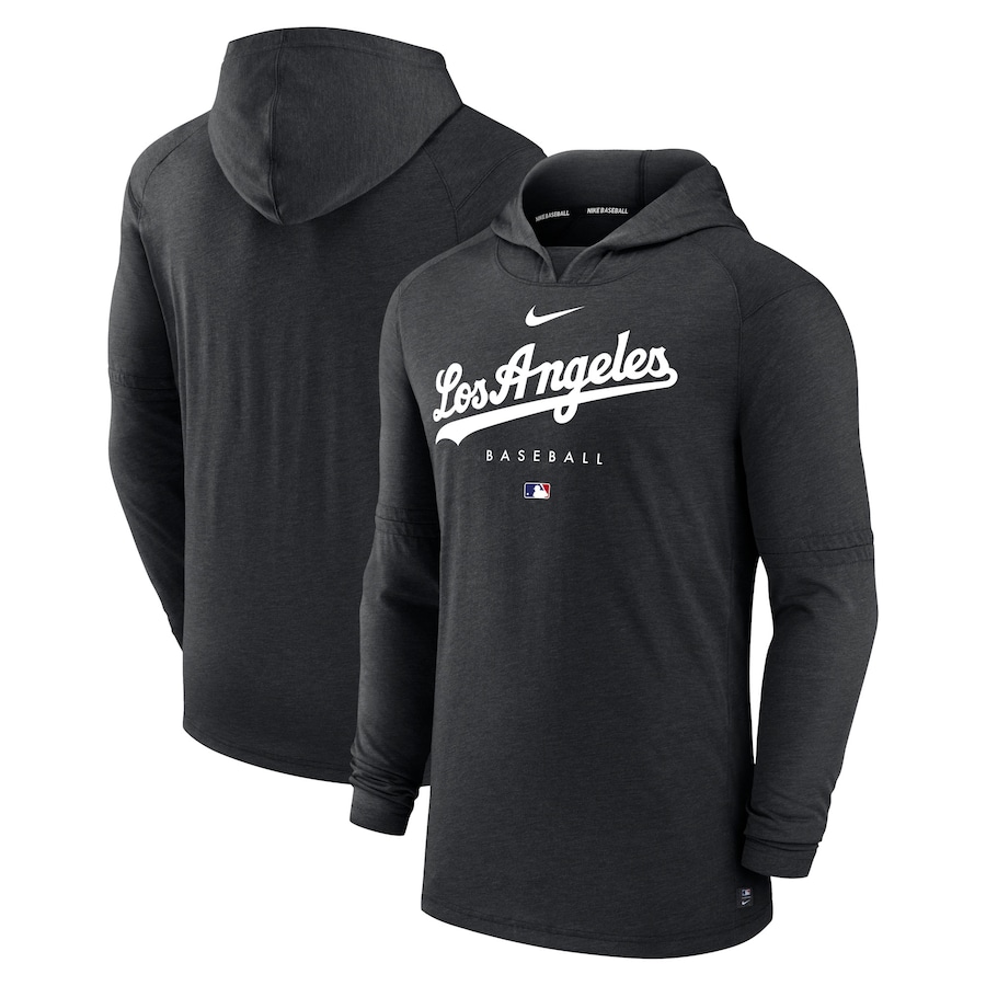 Men's Los Angeles Dodgers Nike Heather Black Authentic Collection Early Work Tri-Blend Performance Pullover Hoodie Men's Los Angeles Dodgers Nike Heather Black Authentic Collection Early Work Tri-Blend Performance Pullover Hoodie