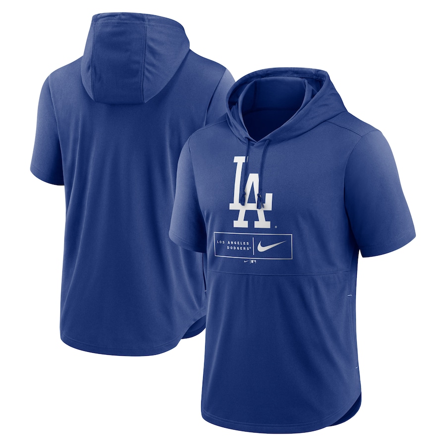 Men's Los Angeles Dodgers Nike Royal Logo Lockup Performance Short-Sleeved Pullover Hoodie Men's Los Angeles Dodgers Nike Royal Logo Lockup Performance Short-Sleeved Pullover Hoodie