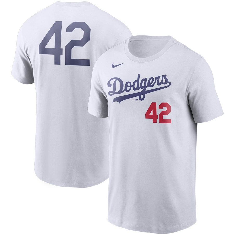 Men's Los Angeles Dodgers Nike White Jackie Robinson Day Team 42 T-Shirt Men's Los Angeles Dodgers Nike White Jackie Robinson Day Team 42 T-Shirt