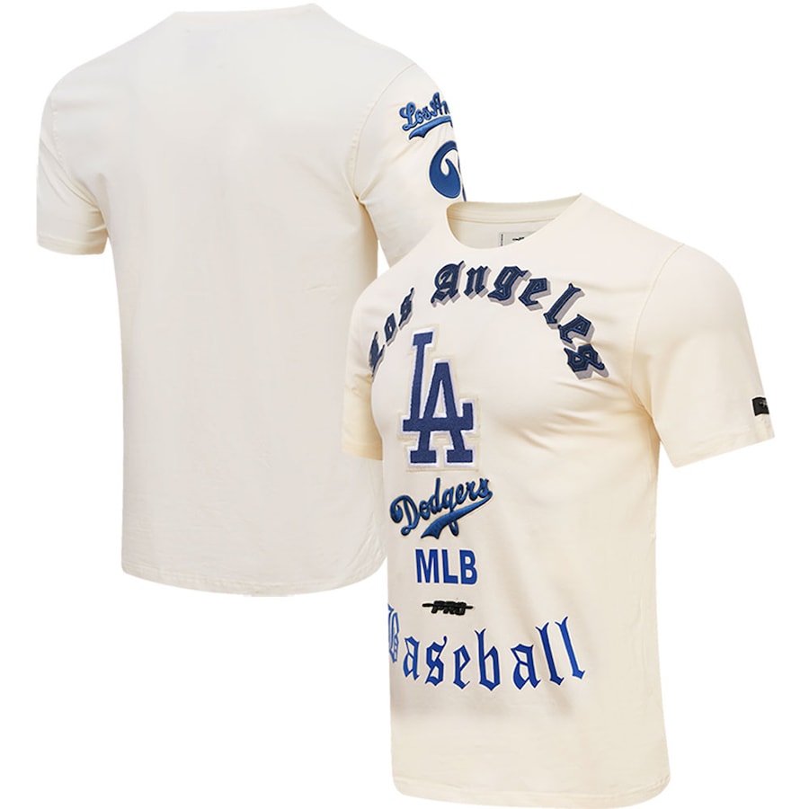 Men's Los Angeles Dodgers Pro Standard Cream Cooperstown Collection Old English T-Shirt Men's Los Angeles Dodgers Pro Standard Cream Cooperstown Collection Old English T-Shirt