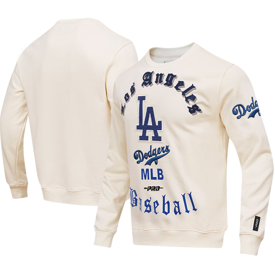 Men's Los Angeles Dodgers Pro Standard Cream Cooperstown Collection Retro Old English Pullover Sweatshirt Men's Los Angeles Dodgers Pro Standard Cream Cooperstown Collection Retro Old English Pullover Sweatshirt
