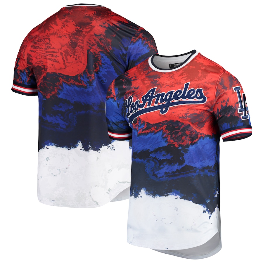 Men's Los Angeles Dodgers Red/Royal Red, White And Blue Dip Dye T-Shirt Men's Los Angeles Dodgers Red/Royal Red, White And Blue Dip Dye T-Shirt