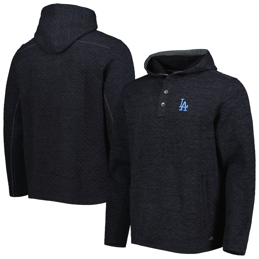 Men's Los Angeles Dodgers Tommy Bahama Black Queensland Quilted Hoodie Men's Los Angeles Dodgers Tommy Bahama Black Queensland Quilted Hoodie