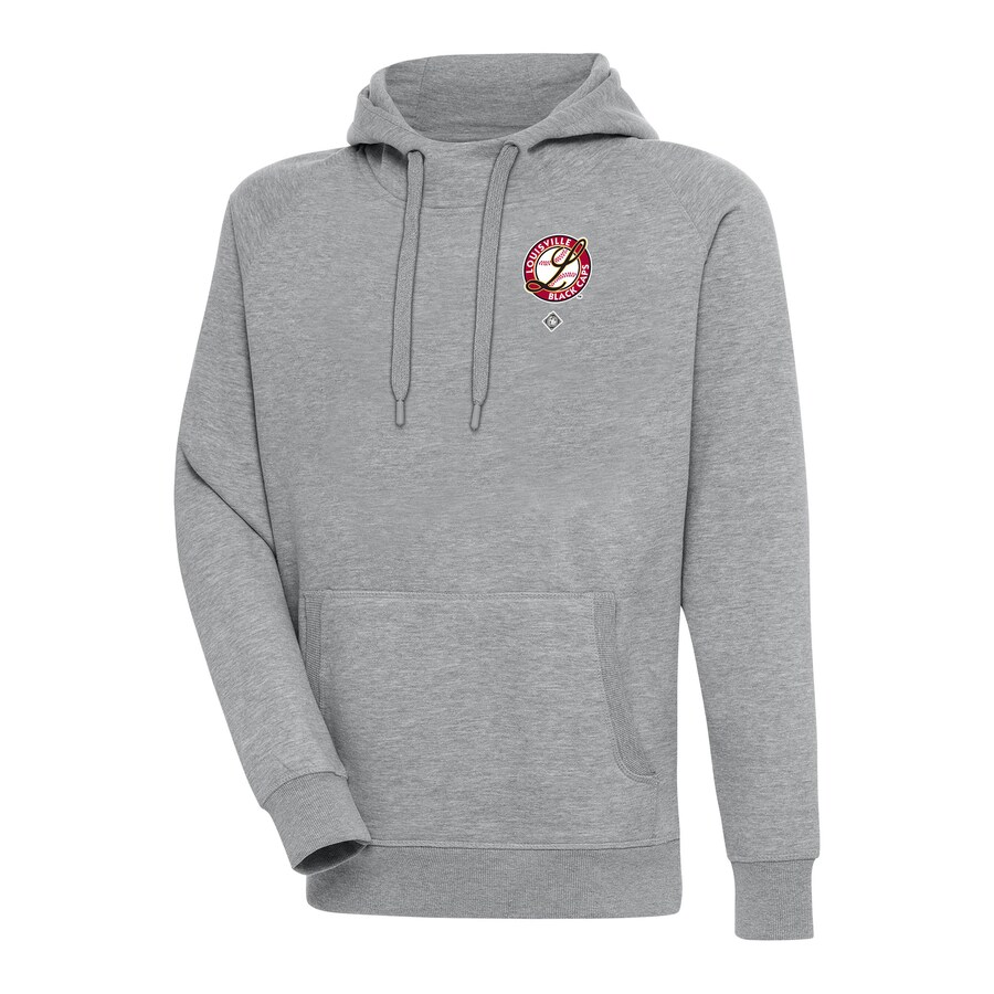 Men's Louisville Black Caps Antigua Heather Gray Victory Pullover Hoodie Men's Louisville Black Caps Antigua Heather Gray Victory Pullover Hoodie