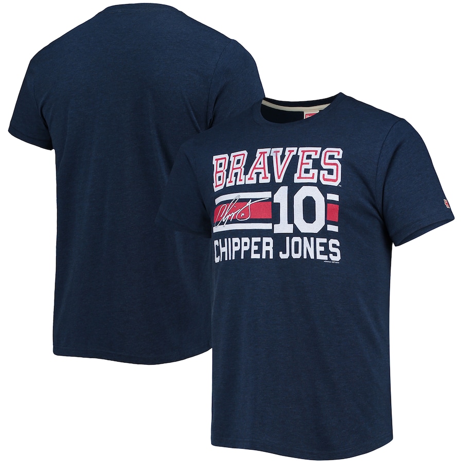 Men's MLB Merchandise Chipper Jones Homage Navy Remix Jersey Tri-Blend T-Shirt