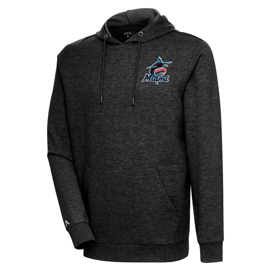 Men's Miami Marlins Antigua Heather Black Action Pullover Hoodie