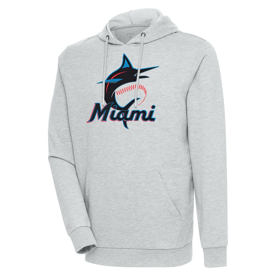 Men's Miami Marlins Antigua Heather Gray Action Pullover Hoodie