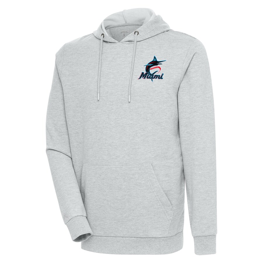 Men's Miami Marlins Antigua Heather Gray Action Pullover Hoodie