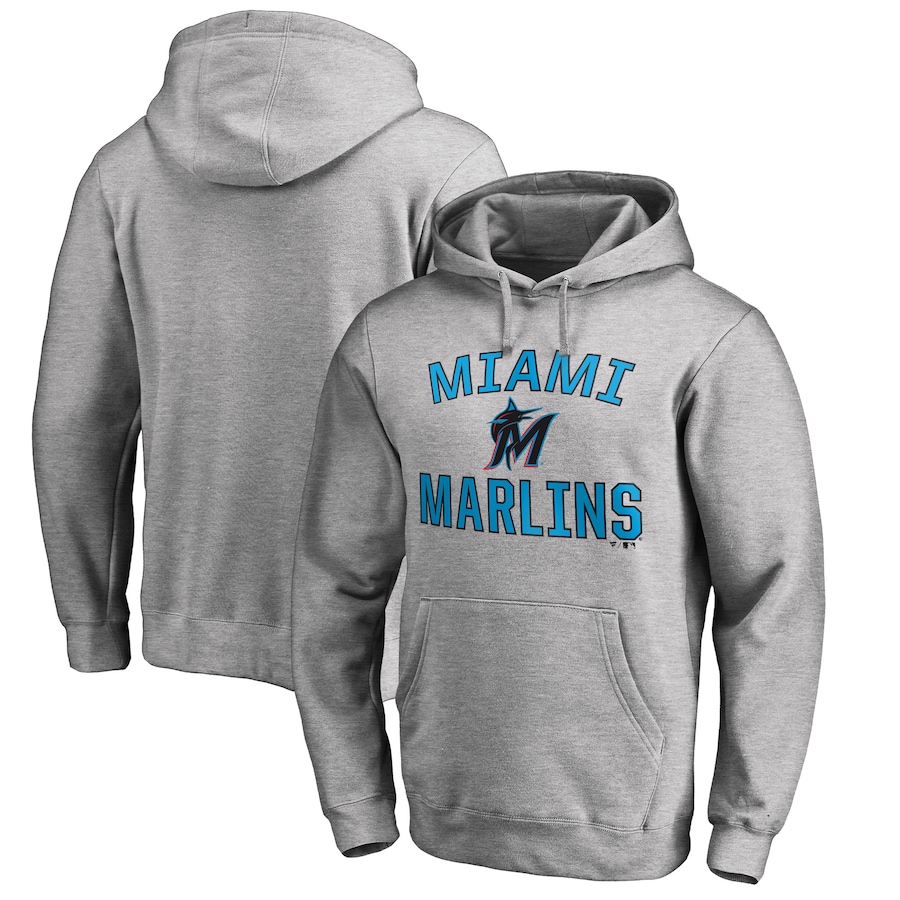 Men's Miami Marlins Ash Victory Arch Pullover Hoodie
