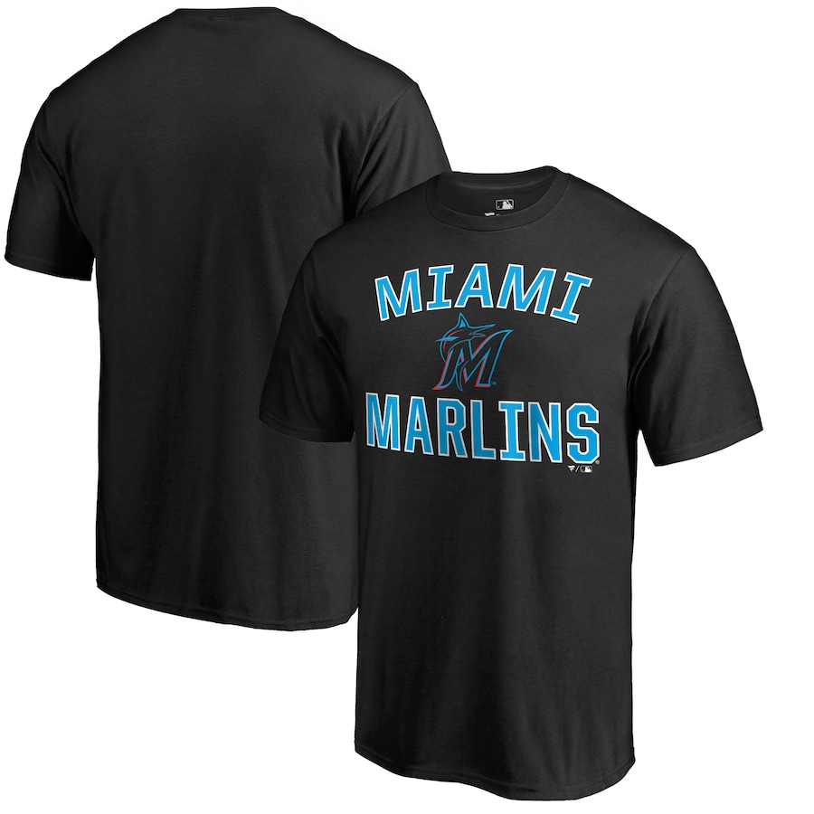 Men's Miami Marlins Black Victory Arch T-Shirt Men's Miami Marlins Black Victory Arch T-Shirt