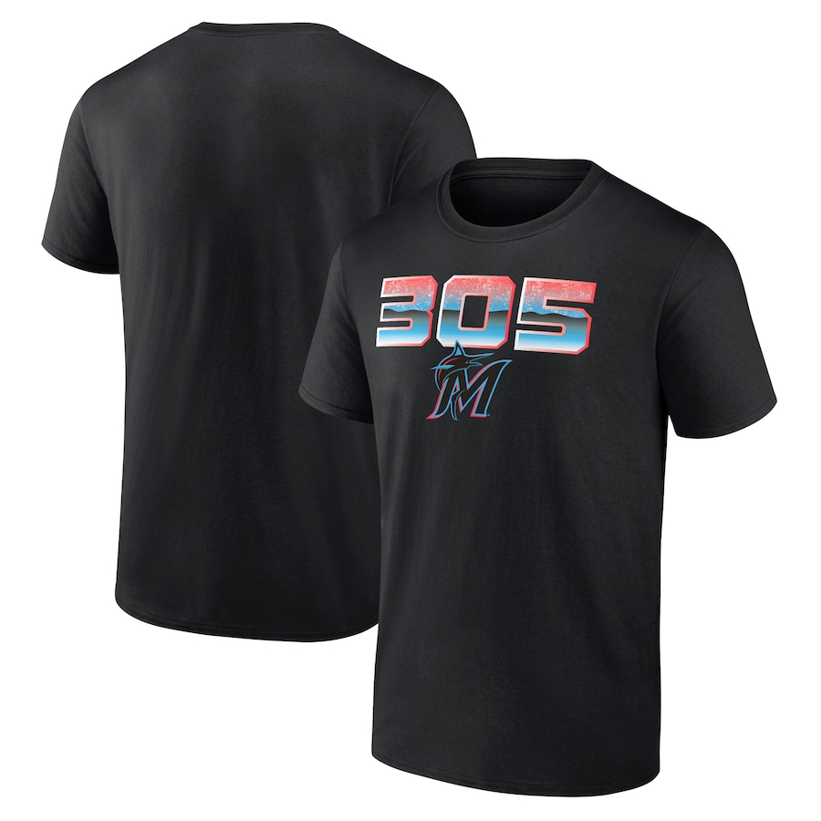 Men's Miami Marlins Black Baseball 305 T-Shirt