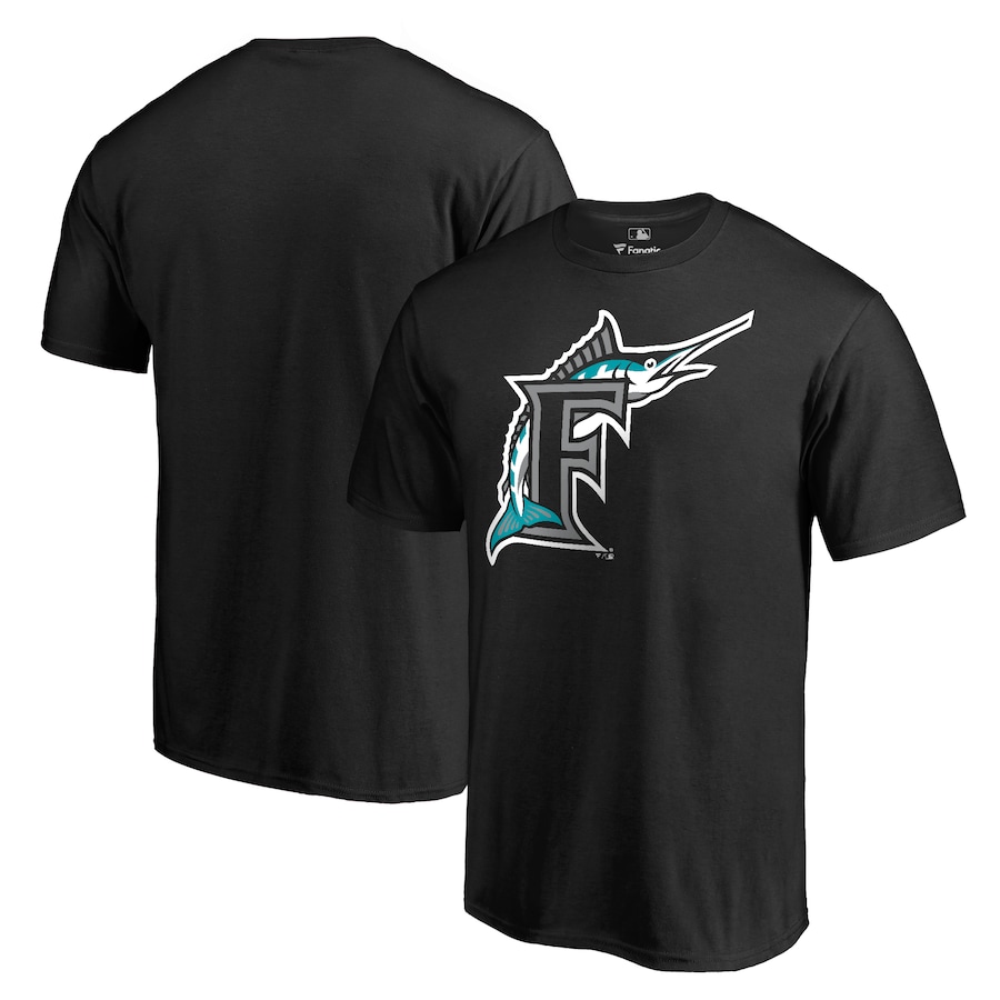 Men's Miami Marlins Black Cooperstown Collection Forbes T-Shirt