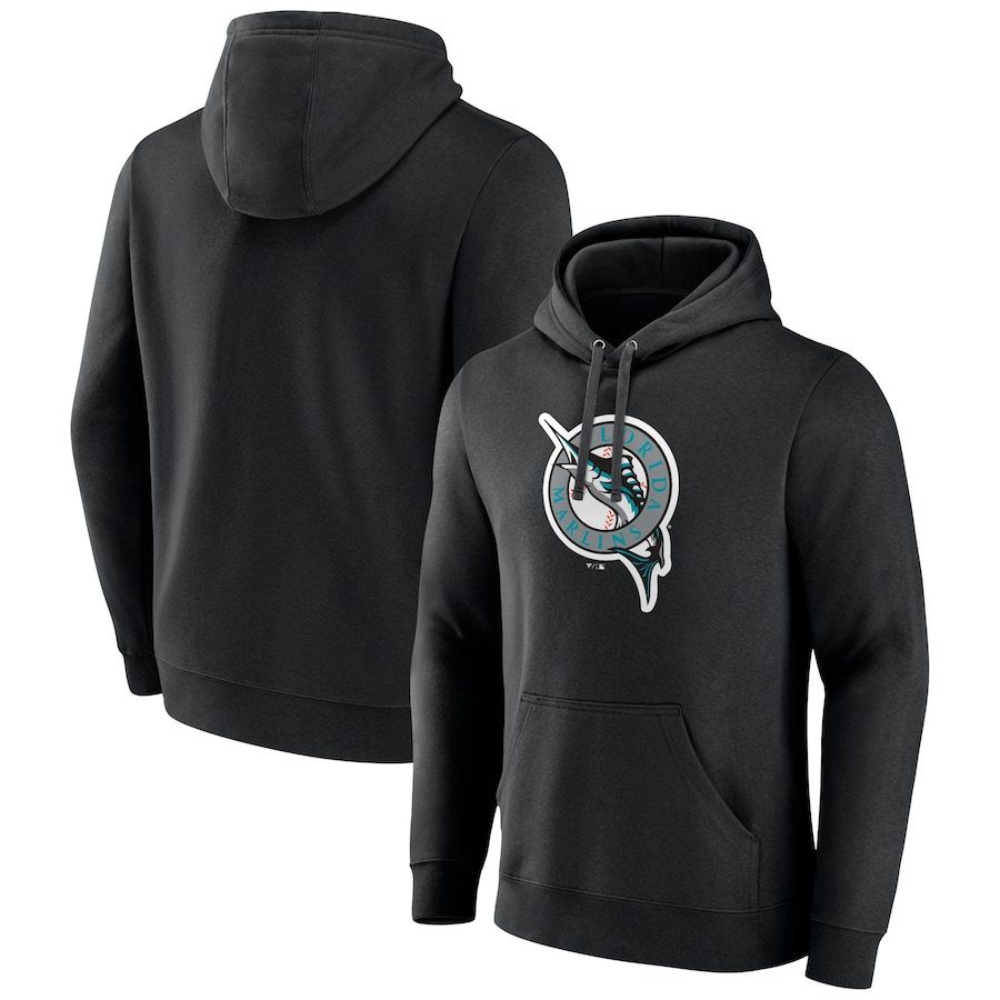 Men's Miami Marlins Black Cooperstown Collection Pullover Hoodie Men's Miami Marlins Black Cooperstown Collection Pullover Hoodie