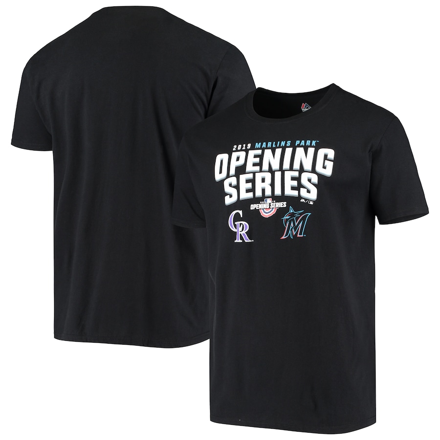 Men's Miami Marlins Black Home Opener Matchup T-Shirt Men's Miami Marlins Black Home Opener Matchup T-Shirt