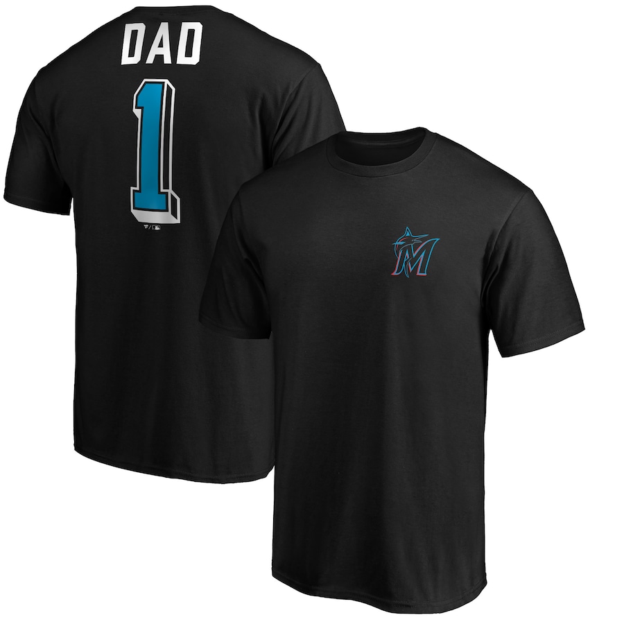 Men's Miami Marlins Black Number One Dad T-Shirt Men's Miami Marlins Black Number One Dad T-Shirt