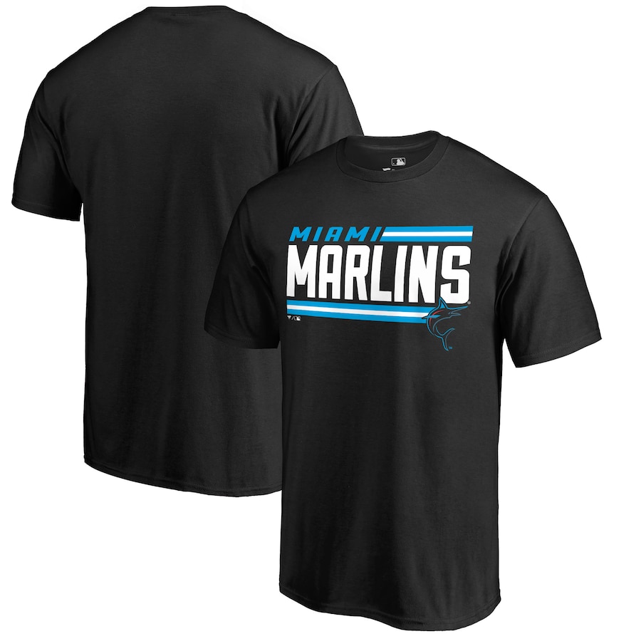 Men's Miami Marlins Black Onside Stripe T-Shirt