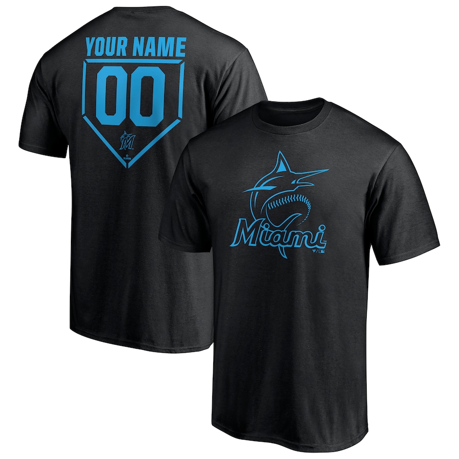 Men's Miami Marlins Black Personalized RBI Logo T-Shirt