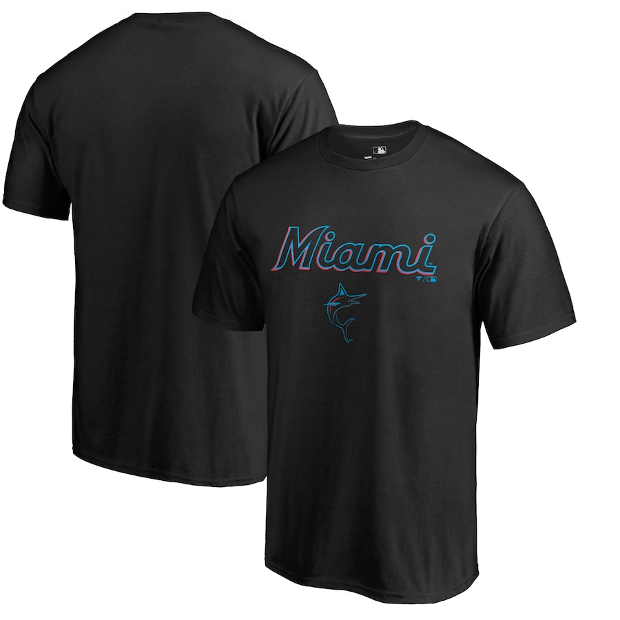 Men's Miami Marlins Black Team Lockup T-Shirt Men's Miami Marlins Black Team Lockup T-Shirt