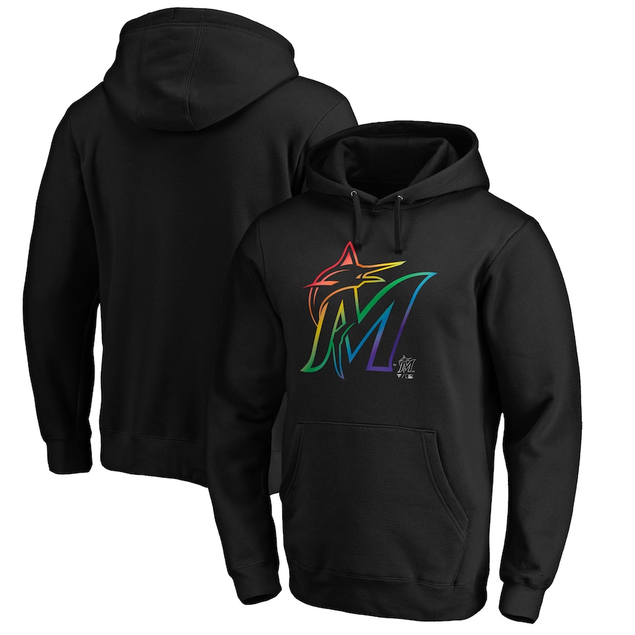 Men's Miami Marlins Black Team Pride Logo Pullover Hoodie