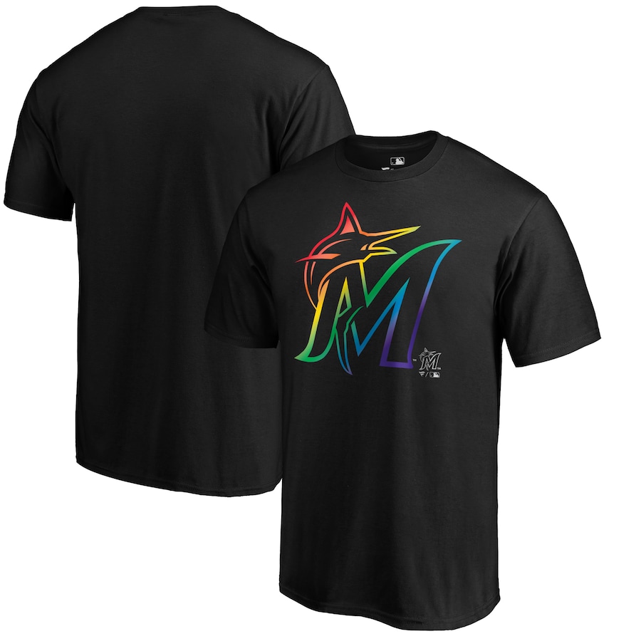 Men's Miami Marlins Black Team Pride Logo T-Shirt