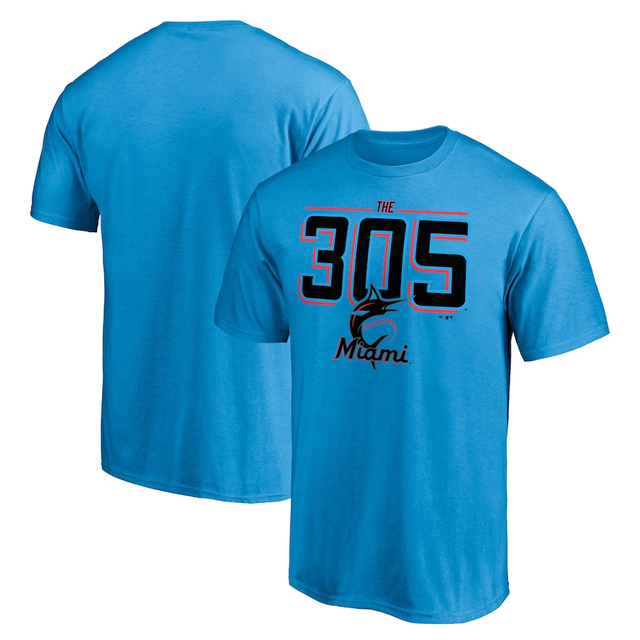 Men's Miami Marlins Blue The 305 T-Shirt Men's Miami Marlins Blue The 305 T-Shirt