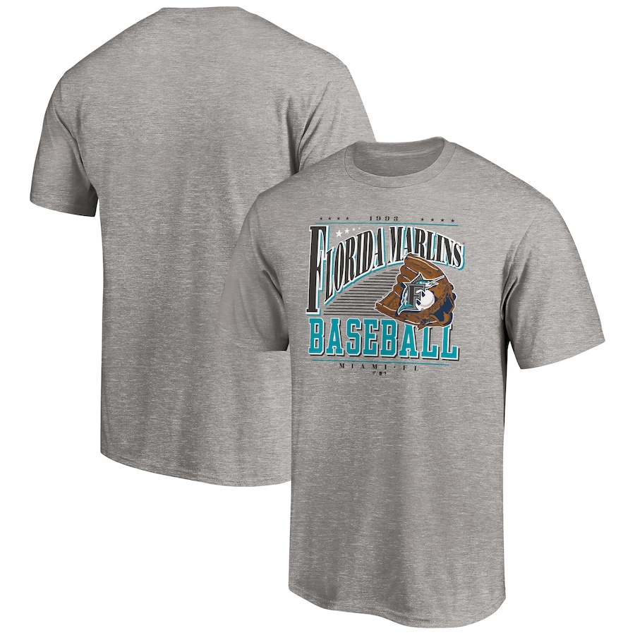 Men's Miami Marlins Heather Gray Cooperstown Collection Winning Time T-Shirt Men's Miami Marlins Heather Gray Cooperstown Collection Winning Time T-Shirt