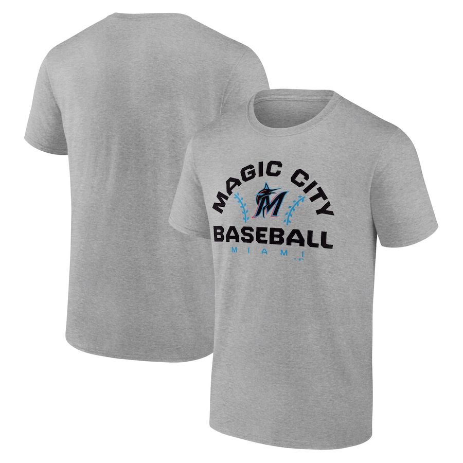 Men's Miami Marlins Heather Gray Team Go For Two T-Shirt Men's Miami Marlins Heather Gray Team Go For Two T-Shirt