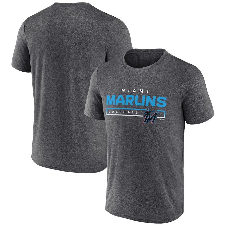 Men's Miami Marlins Heathered Charcoal Durable Goods Synthetic T-Shirt