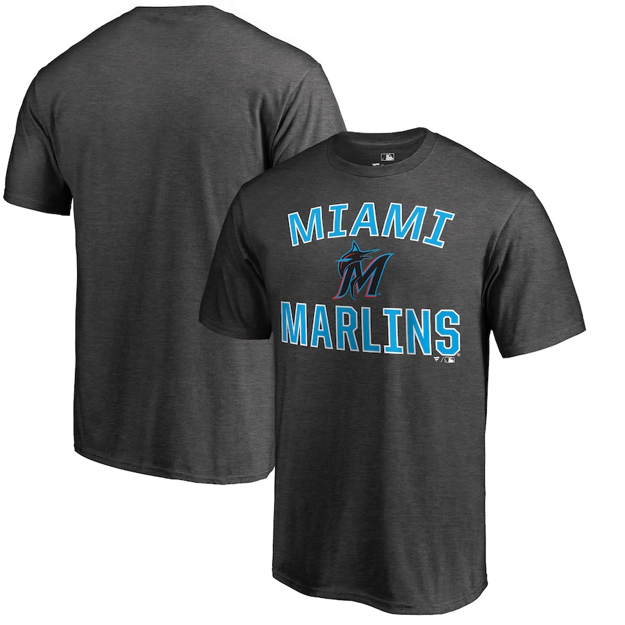 Men's Miami Marlins Heathered Gray Core Basics Victory Arch T-Shirt Men's Miami Marlins Heathered Gray Core Basics Victory Arch T-Shirt