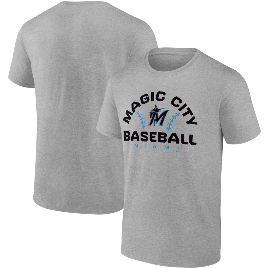 Men's Miami Marlins Heathered Gray Iconic Go for Two T-Shirt