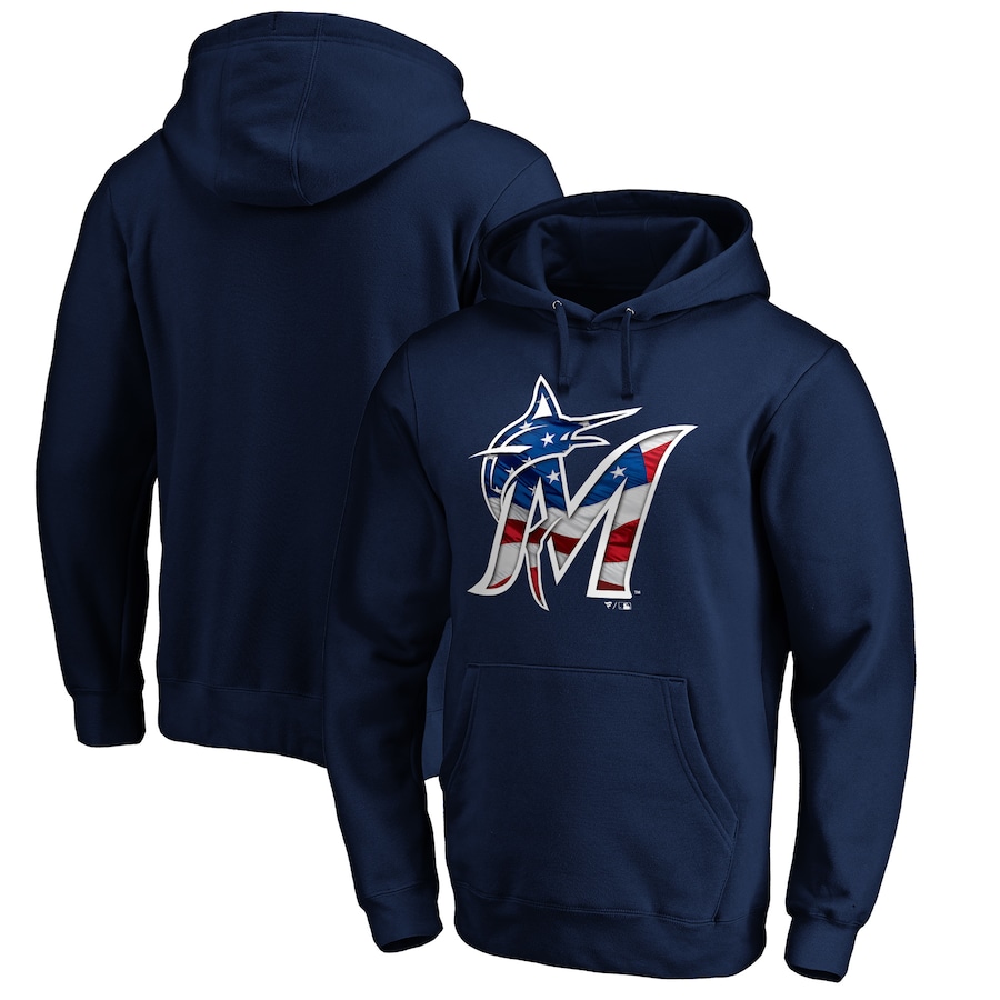 Men's Miami Marlins Navy Banner Wave Pullover Hoodie Men's Miami Marlins Navy Banner Wave Pullover Hoodie