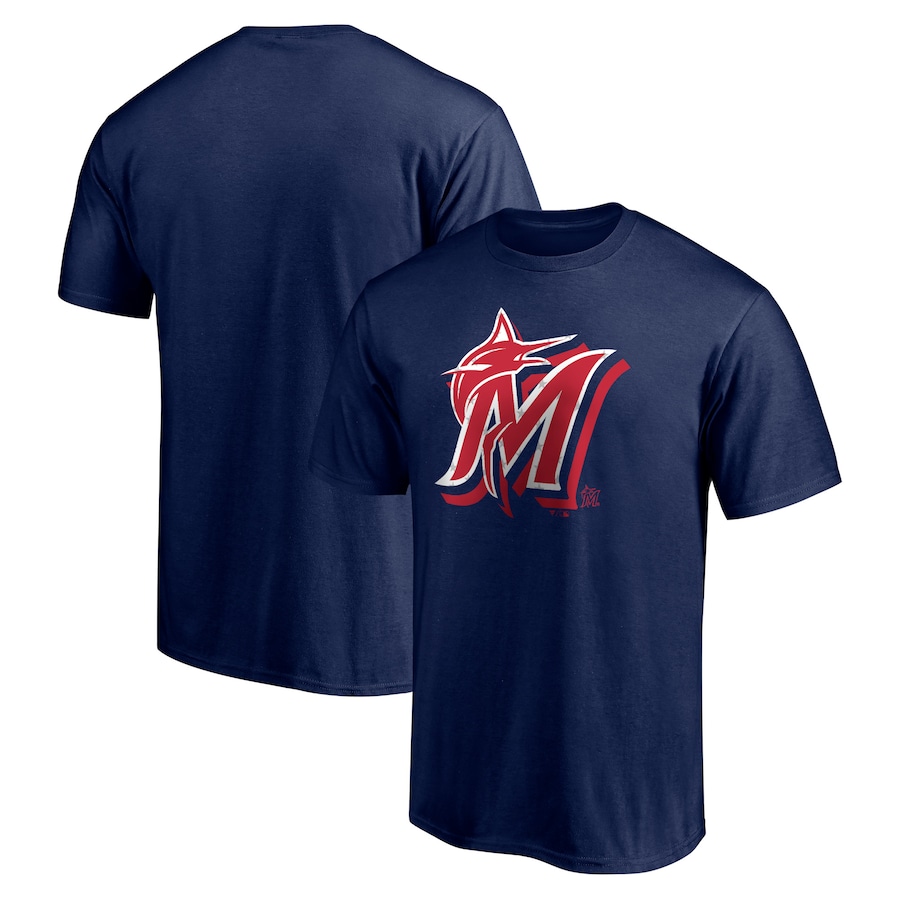 Men's Miami Marlins Navy Red White and Team T-Shirt