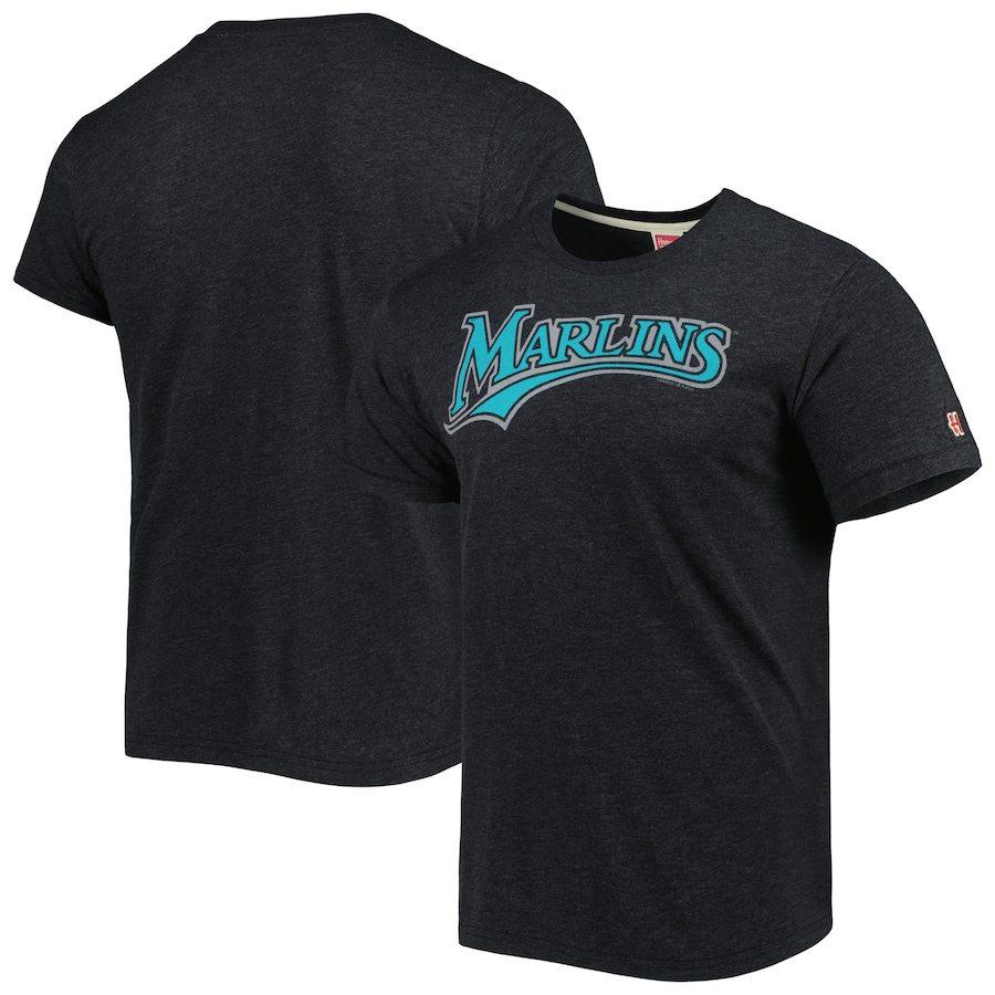 Men's Miami Marlins Homage Charcoal Hand-Drawn Logo Tri-Blend T-Shirt Men's Miami Marlins Homage Charcoal Hand-Drawn Logo Tri-Blend T-Shirt