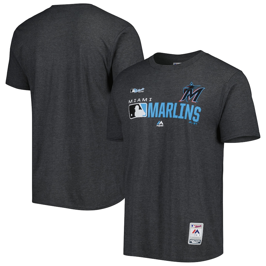 Men's Miami Marlins Majestic Heathered Charcoal Authentic Team T-Shirt Men's Miami Marlins Majestic Heathered Charcoal Authentic Team T-Shirt