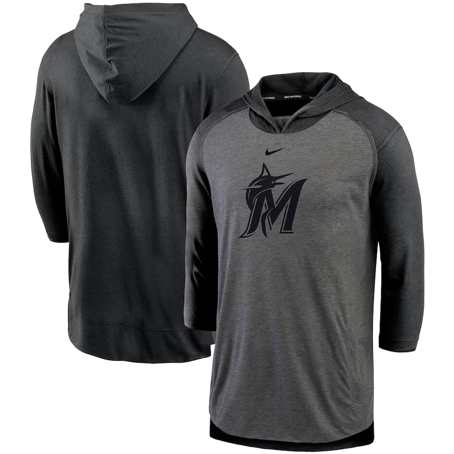 Men's Miami Marlins Nike Black Authentic Collection 3/4-Sleeve Flux Performance Pullover Hoodie Men's Miami Marlins Nike Black Authentic Collection 3/4-Sleeve Flux Performance Pullover Hoodie